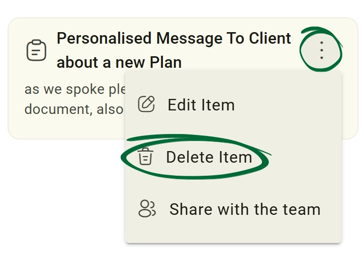 Click “Delete Item” screenshot